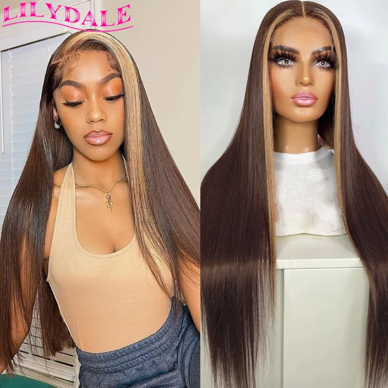 Bone Straight 13x4 HD Lace Frontal Wigs For Women Human Hair 250% Density 4/27 Highlights Wig Wholesale Price With Free Shipping