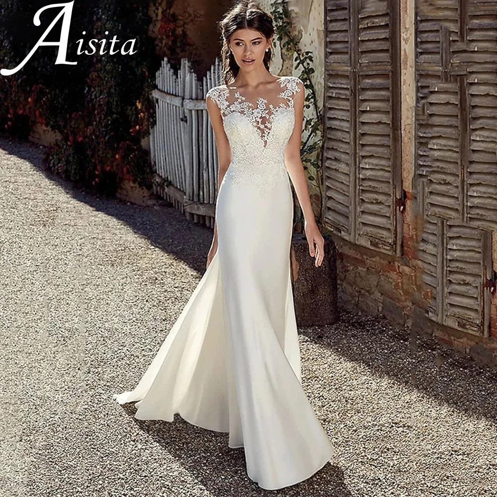 

Refined Sheer Scoop Neck Cap Sleeves Bridal Gown Mermaid Lace Appliques Wedding Dresses Illusion Back Vestidos De Novia