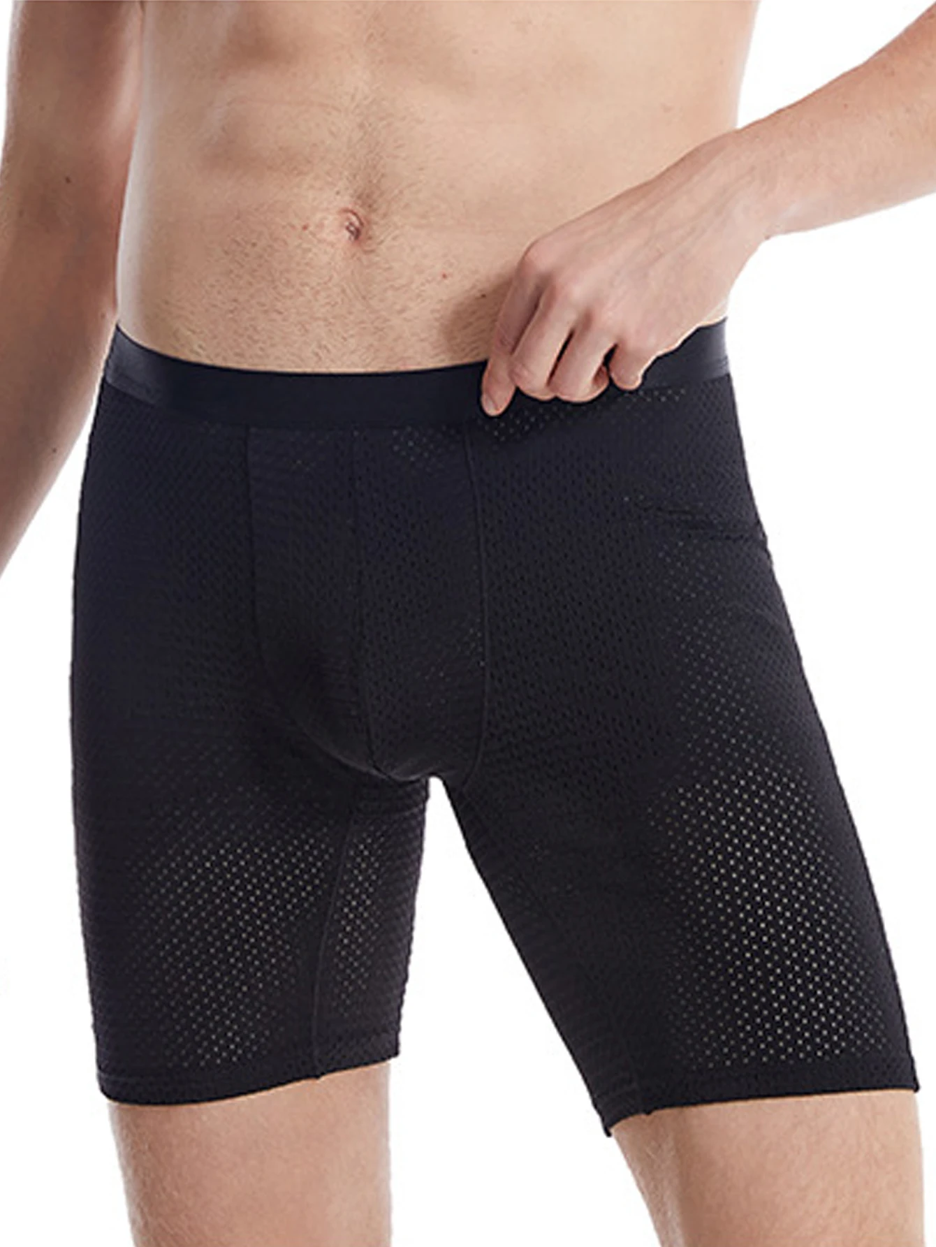 Men's Boxer Briefs Shorts Mesh Breathable Style For Sport Wearing Long Legs Cool Touch Fast Dry Underwear Plus Size Male Cloth