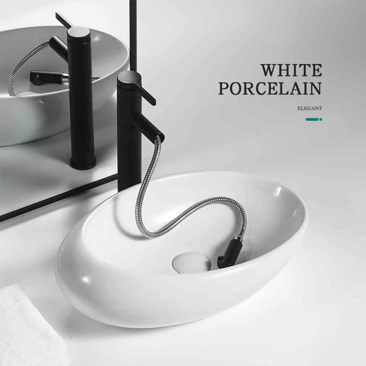 

Креативная керамическая раковина для ванной комнаты, простая раковина, белая раковина для балкона, художественная раковина с краном 490*310*150 ...