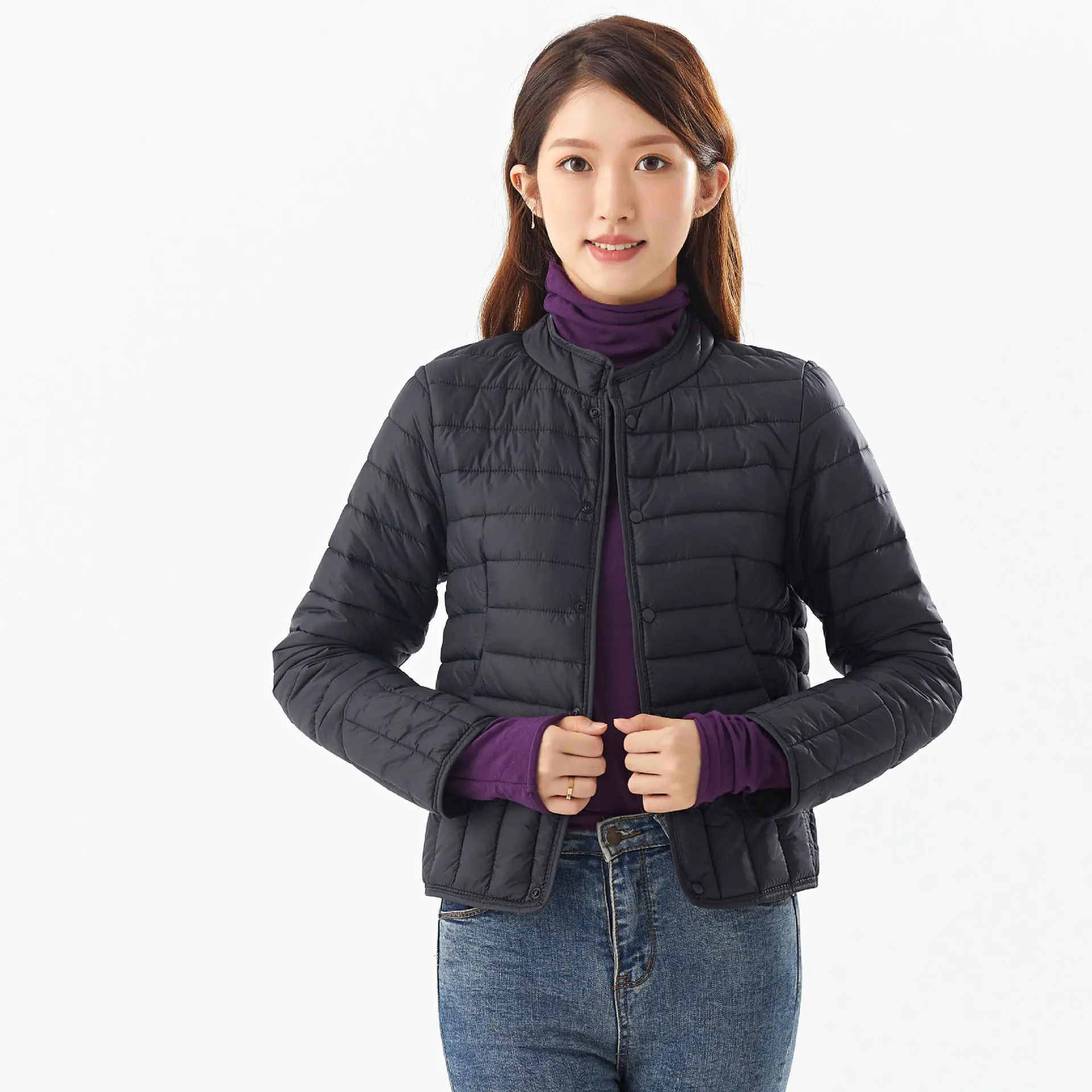 Winter New Quilted Clothing Women's Short Lightweight Thermal Padded Jacket Stand-up Collar Solid Color Slim Down Jacket
