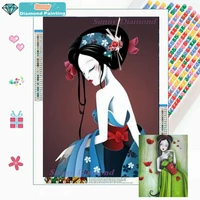 5d diy cartoon diamond painting beautiful japanese woman josei no niwa geisha mosaic cross stitch kits living room decor puzzles
