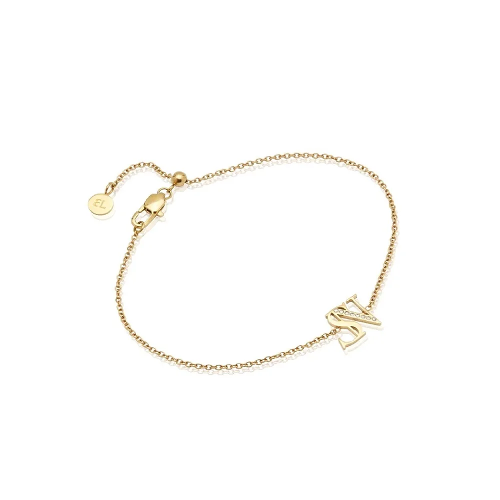 

Double Initial Crystal Bracelet Custom Diamond Letter Pendant Personalized 18K Gold Plated Bangle Exquisite Jewelry Women Gift