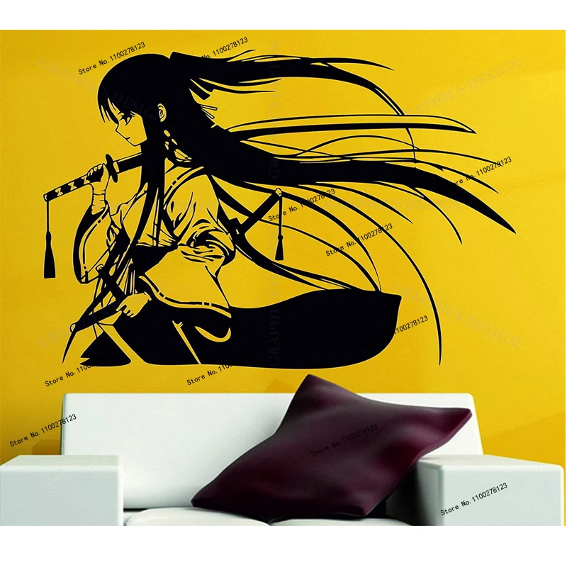 

Wall Decal Samurai Geisha Japanese Katana Swords Anime Wall Sticker Vinyl Interior Home Decor Removable Murals Bedroom Art Mural