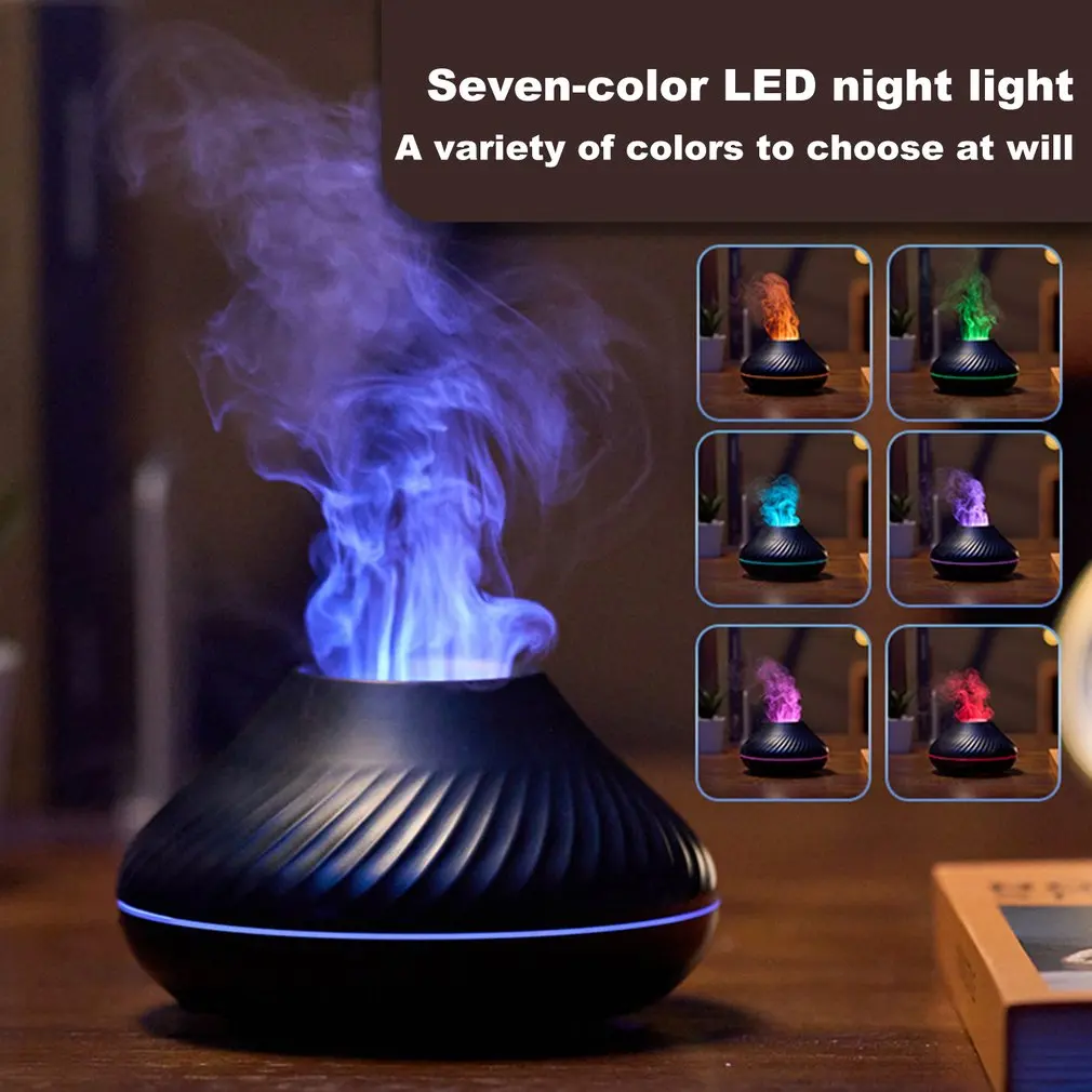 

3D Simulation Flame 7 Colors Aroma Diffuser Essential Oil Lamp USB Portable Air Humidifier with Color Flame Night Light