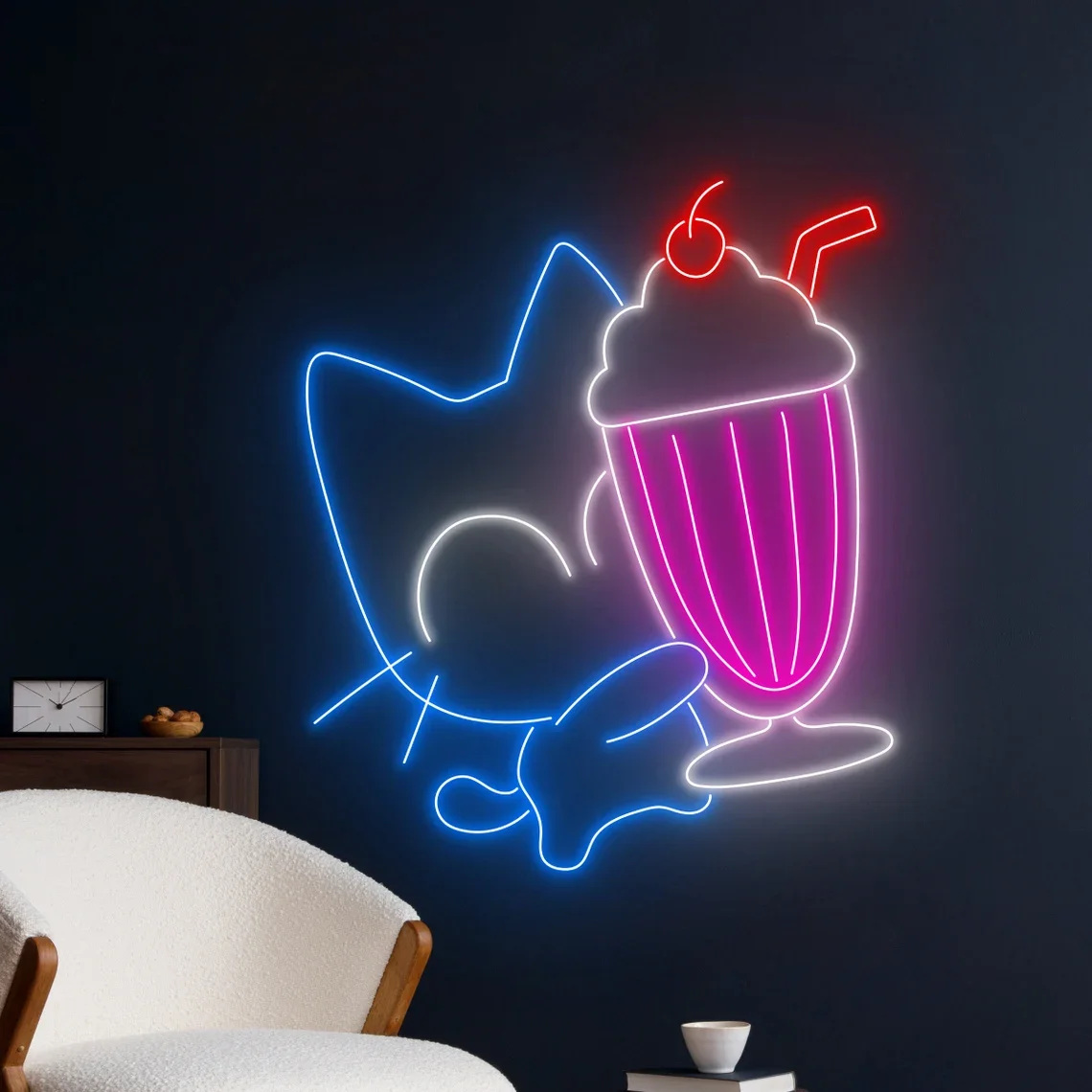 Молочная кошка неоновая вывеска мультяшная молочный чай комната для напитков