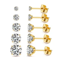 stylish simple gold small round ear stud womens shiny zirconia earrings jewellery for girlfriends gift