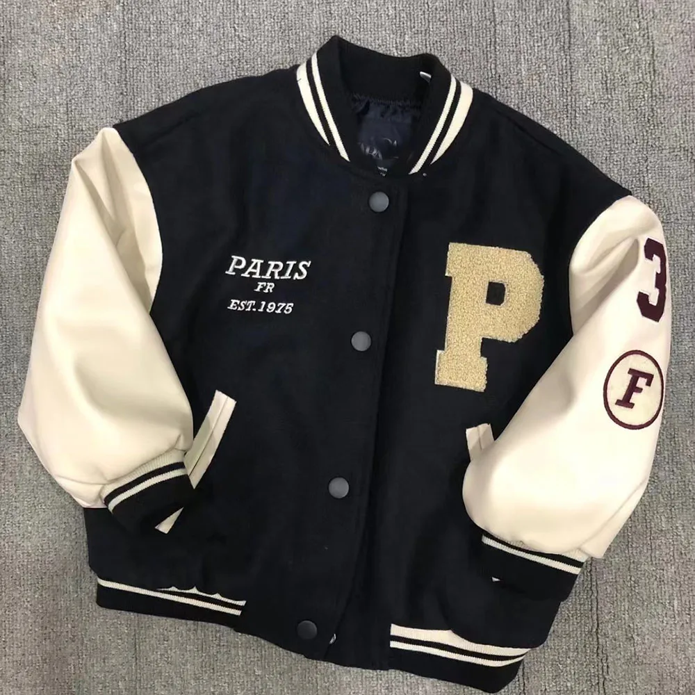 

Zach AiIsa counter quality autumn new children's long-sleeved button casual pocket letter stitching baseball uniform jacket