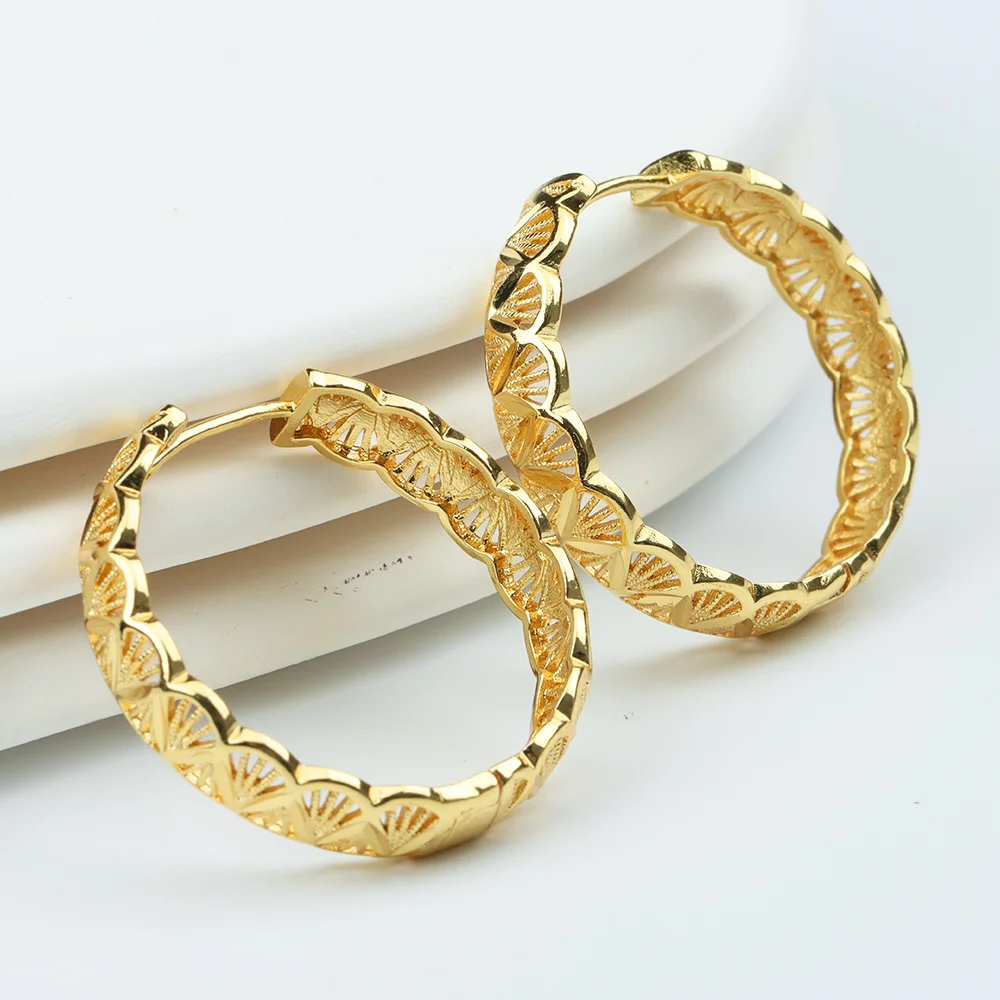 

Fashion Hoop Earrings for Women Brazili Gold Plated Round Earring Ladies Jewelry for Nigerian Clothing Accessories Party Gift