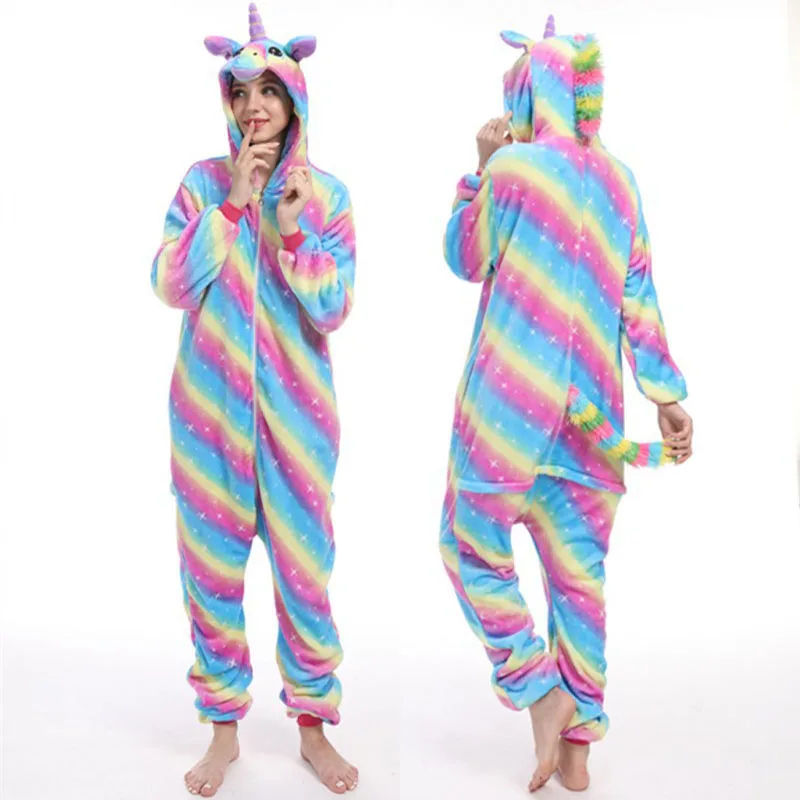 Family Kigurumi Pajamas Blue Stripes Rainbow Stars Unicorn Onesie Cosplay Costume Pajamas For Kids and Adults