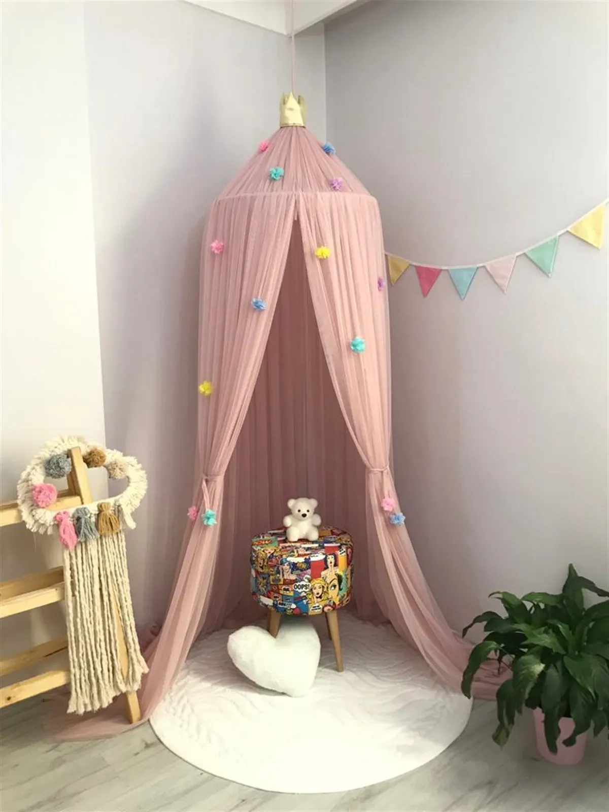 Jaju Baby Kids/Baby Custom Made Powder Pink Flower Attached Tulle Mosquito Net