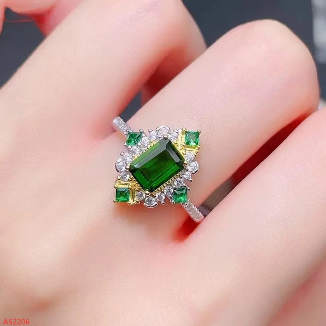 Fine Jewelry 925 Sterling Silver Natural Diopside Gemstone Women's Ring Marry Got Ngaged Party Girl Gift Commemorate Valentine's