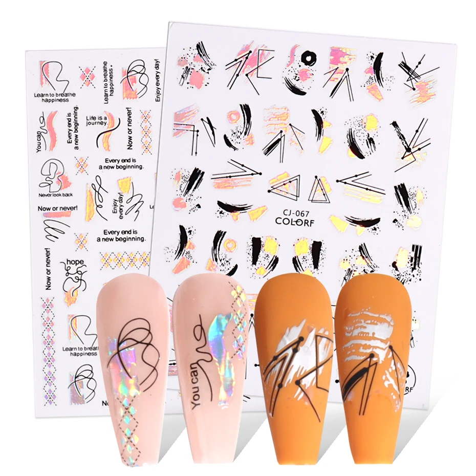 

1pcs Laser Nail Stickers Abstract Geometry Graffiti Face Nails 3D Adhesive Sliders Summer Leaf Charms Holographic Decals CJ-067