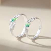sweet simple leaves couple ring for women men thorn rose astronauts planet open resizable copper rings lover wedding jewelry