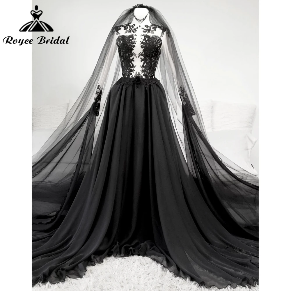 Женское платье с длинными рукавами готическое черное трапециевидной формы