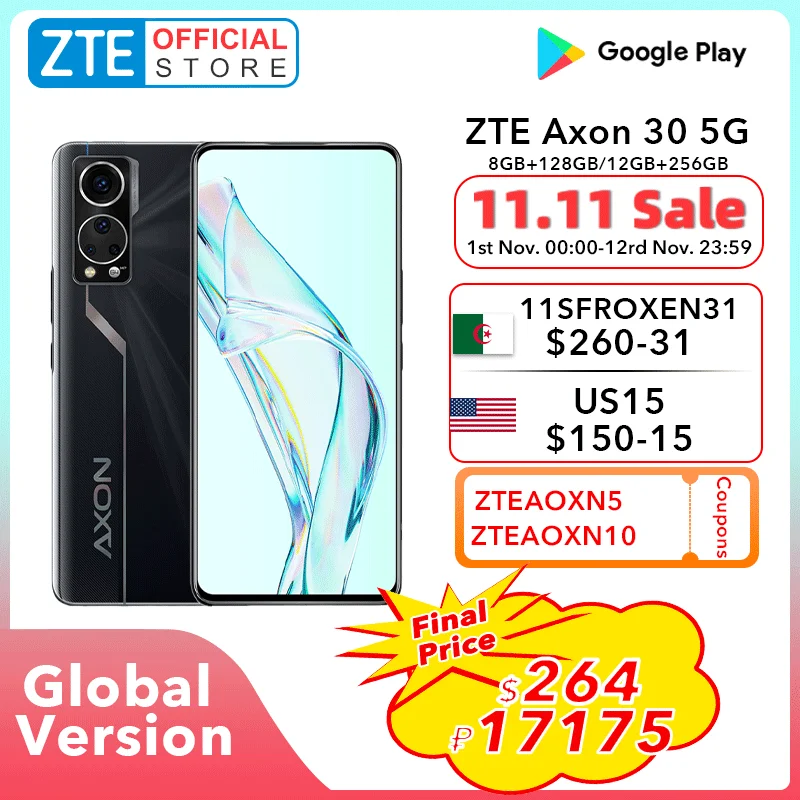 Cena Globalna Wersja ZTE Axon 30 5G Smartphone Pod Ekranem Kamera 6.92 ''120Hz Wyświetlacz AMOLED Snapdragon 870 Octa Core 65W ładowanie NFC Ceny Globalna Wersja ZTE Axon 30 5G Smartphone Pod Ekranem Kamera 6.92 ''120Hz Wyświetlacz AMOLED Snapdragon 870 Octa Core 65W ładowanie NFC