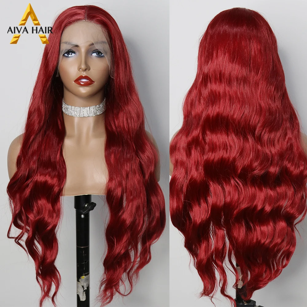 

Red Color Synthetic 30 Inch 13x4 Lace Front Wig Body Wave Cosplay Heat Resistant Gluess Wigs For Black Women Pre Plucked