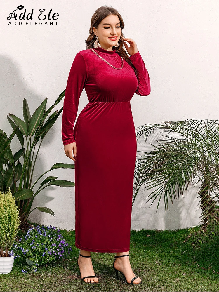 Add Elegant Plus Size Autumn 2022 Women's Dresses Vintage Solid Stand Neck Rear Split Female Long Sleeve A-LINE Slim Dress B176