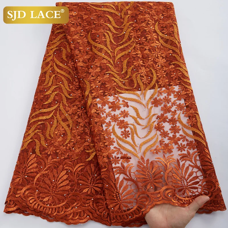 

Кружевная ткань SJD высокого качества из Нигерии, тюль, кружевная ткань, новая модель с камнями для платья для вечевечерние, «сделай сам», A2959