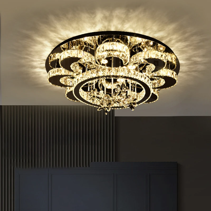 

2022 Modern Chrome Crystal LED Ceiling Chandelier Lamp For Bedroom Living Room Study Roof Home Decoration Round Lighting Fixture