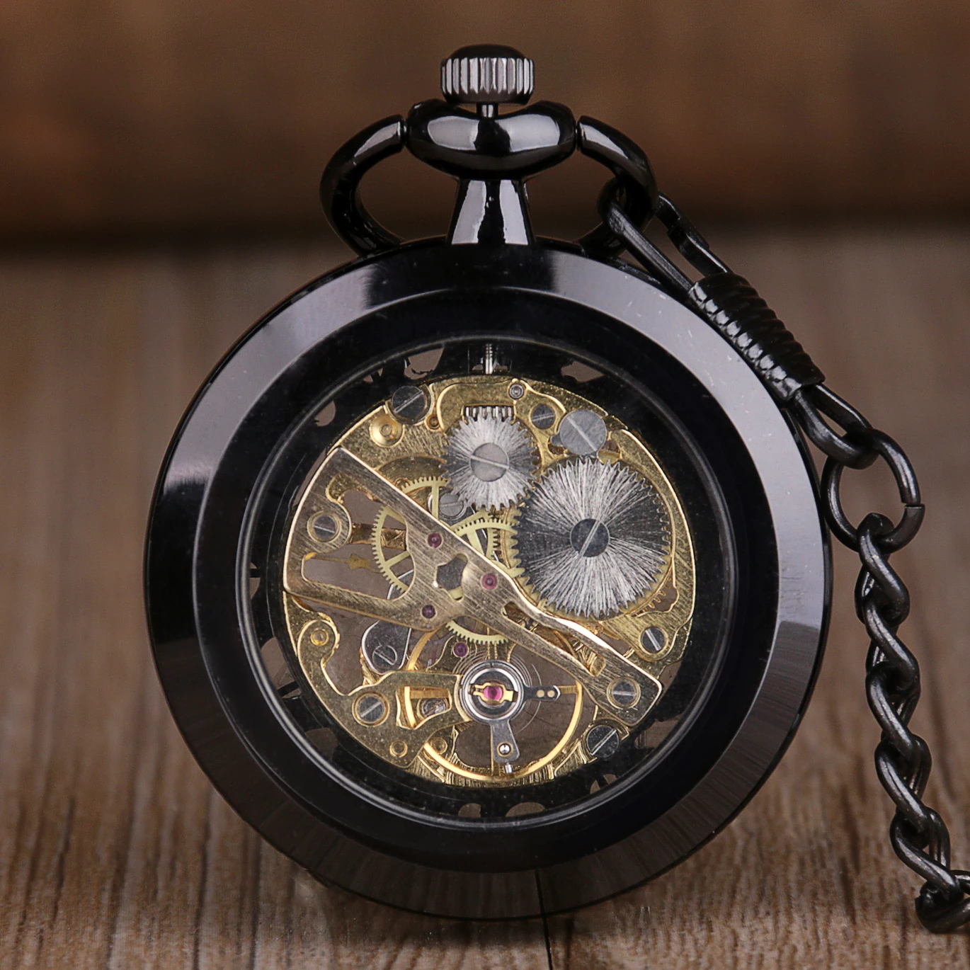 Vintage Fashion Classic Black/Silver Capless Mechanical Pocket Watch For Men Women Steampunk Antique Retro Hand Wind Fob Watch