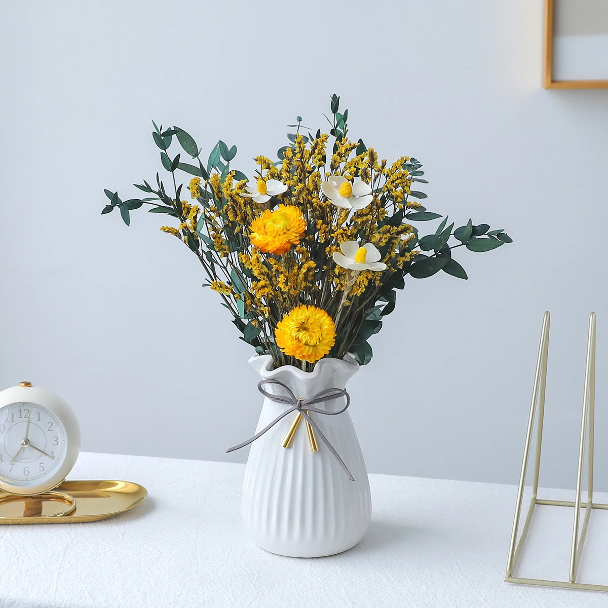 

Wedding Arrangement Eternal Rose Dried Flower Bouquet Eucalyptus Leaves Rabbit Tail Grass Party Boho Home Room Table Decor