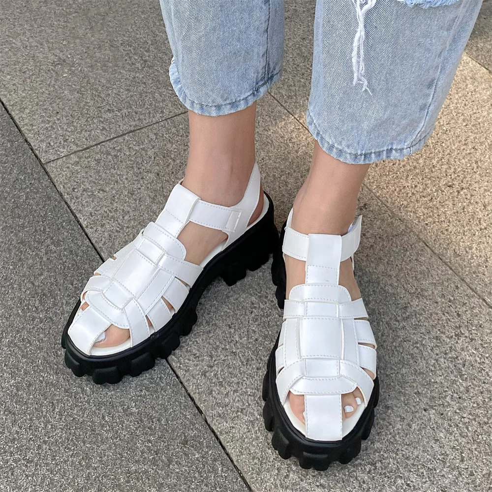 

Woman Sandals2022 Summer Luxury Platform Plus Size Comfortable Athletic Style Casual Velcro Black White Ladies Shoes