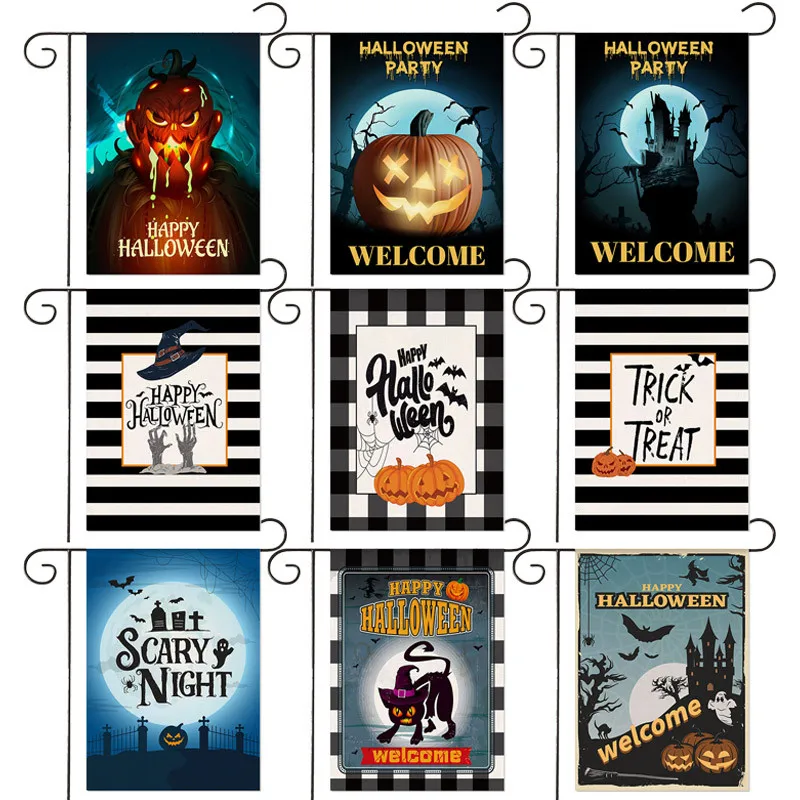 

New Halloween Series Garden Flag Black and White Striped Moon Night Garden Festival Decoration Flag 30*45cm（11.81IN*17.71IN）