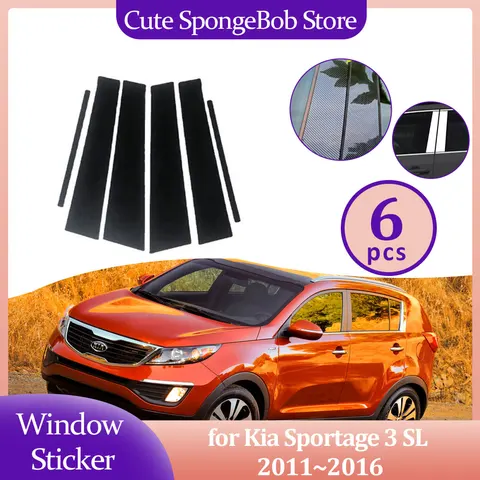 Наклейка на стойку окна двери автомобиля для Kia Sportage 3 SL 2011 ~ 2016 2012 2013, накладки на стойки из углеродного волокна, серебряная наклейка, аксессуары
