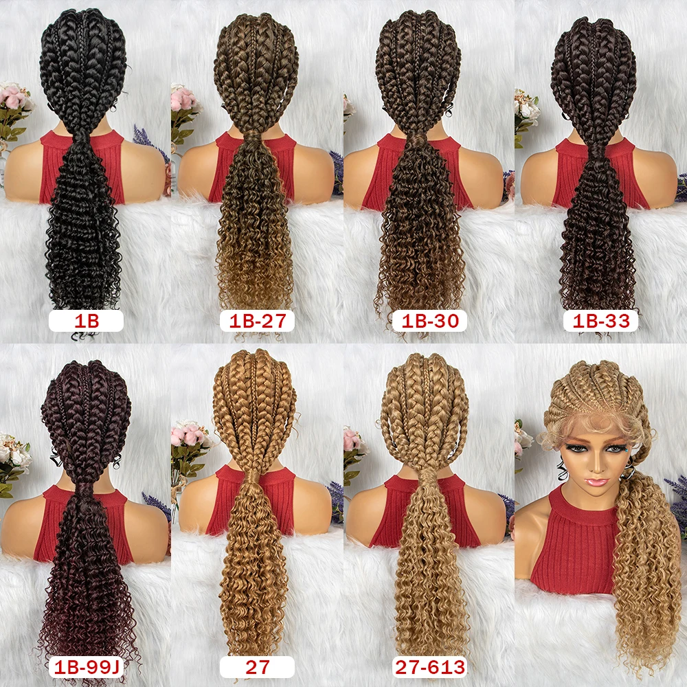 Synthetic Hair Braided Ponytail Lace Front Wigs Kinky Curly Frontal with Baby Hair for Afro Women Cornrow Box Braided Wigs images - 6