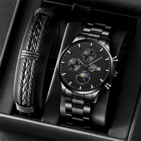 mens fashion wrist watch luxury mens business stainless steel quartz watch calendar male casual leather bracelet luminous clock