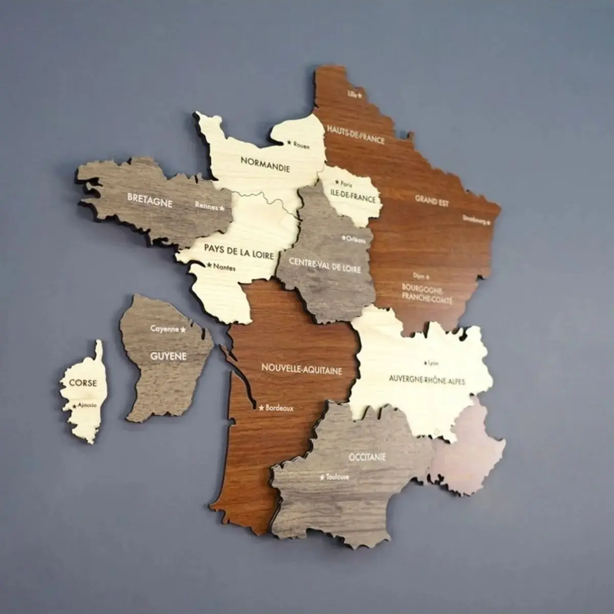 

Decorative 3D Wooden France Map Multilayer Wall Decor Home Office Living Room Decoration and Art
