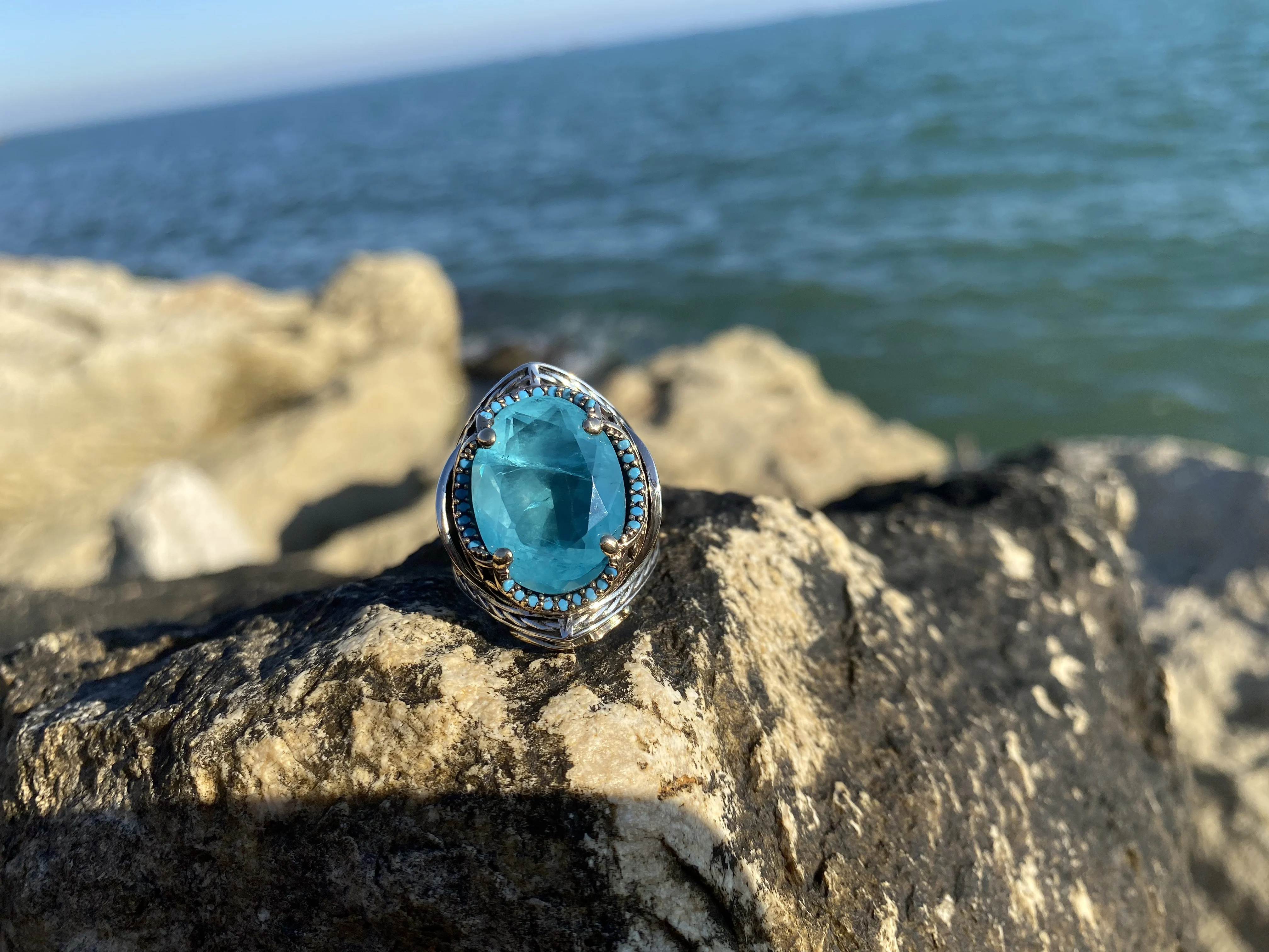 

Серебряное кольцо специального дизайна серии Султан с синим каталиновым камнем, модная Турецкая Высококачественная ручная работа, подарок...