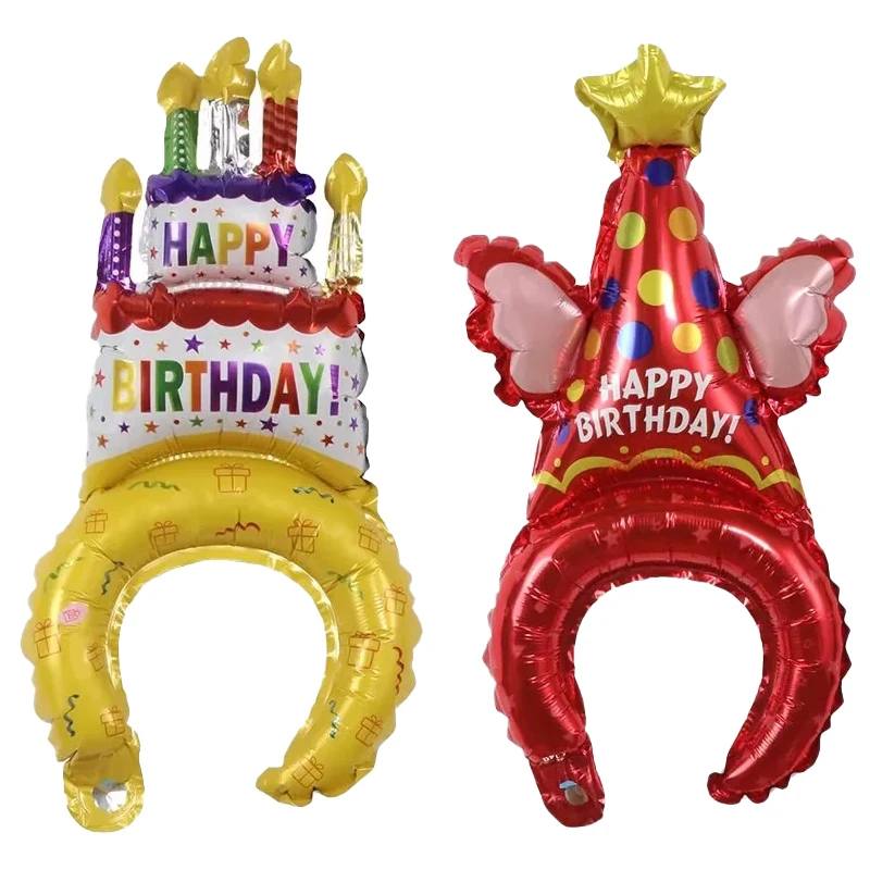 

Birthday Cake Headband Balloon Party Birthday Hat Ball Aluminum Film Balloon Baby Shower Kids Toy