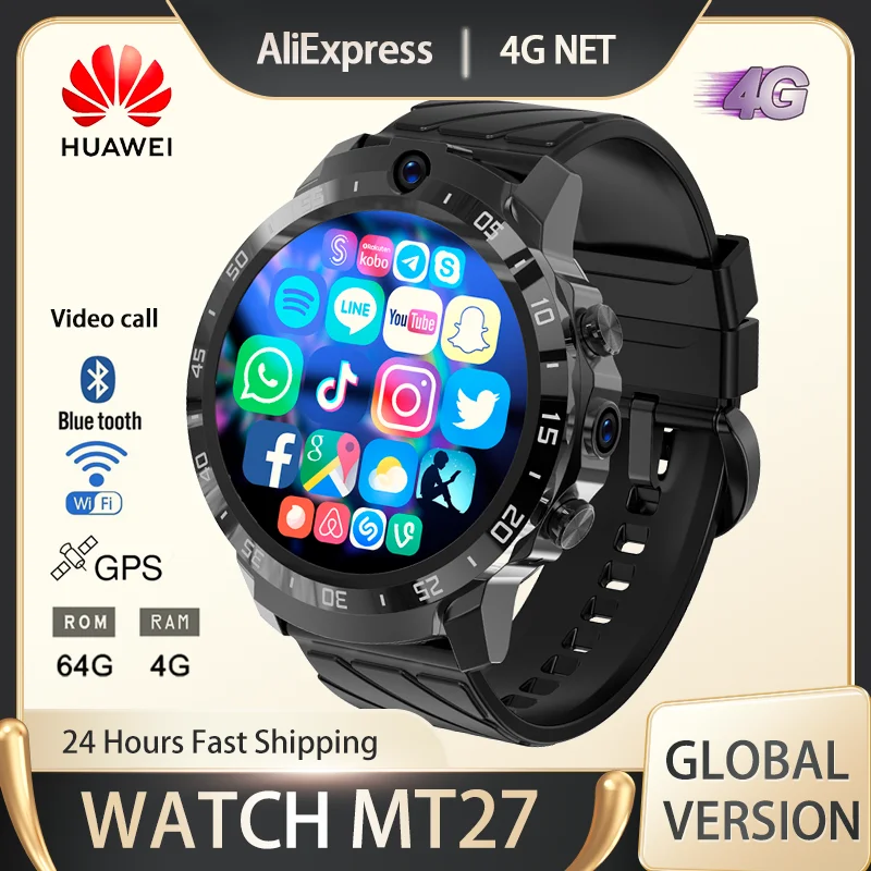 

Huawei Smartwatch for Men MT27 4G Net 1000mAh WIFI GPS Message Reminder Multiple Motor Modes With Android Apple APP Installation