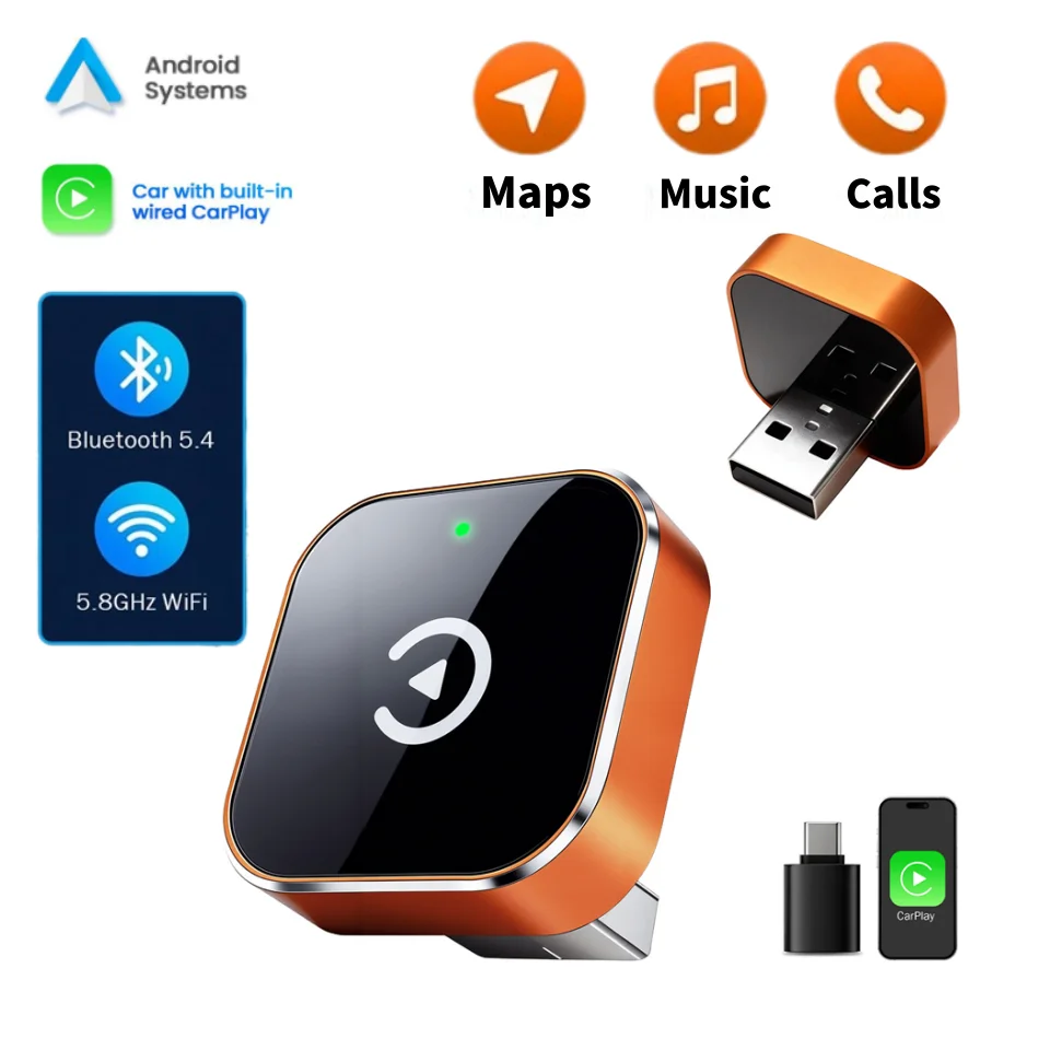 

Беспроводной адаптер Lenovo NEW Wireless CarPlay Android Auto 2IN1, мини-бокс Smart Box, Plug and Play, 5.8G WiFi, быстрое подключение, автомобильный AI-бокс