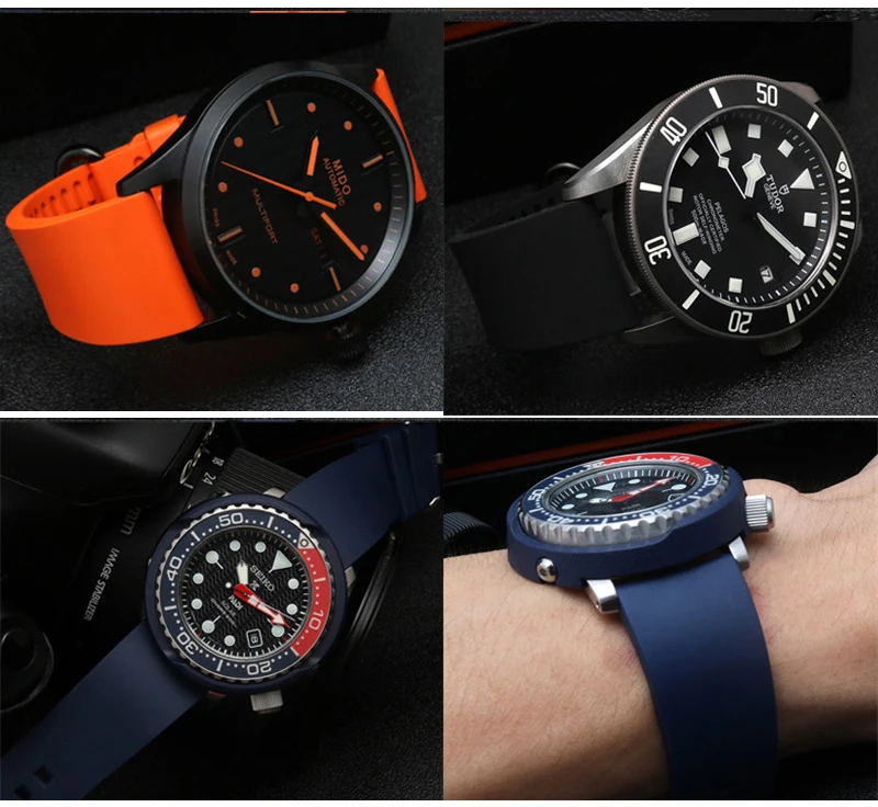 Fluoro Rubber Strap 20/21/22/24mm Stainless Steel Butterfly Buckle Sport Waterproof Quick Release Men Replacement Watch Band