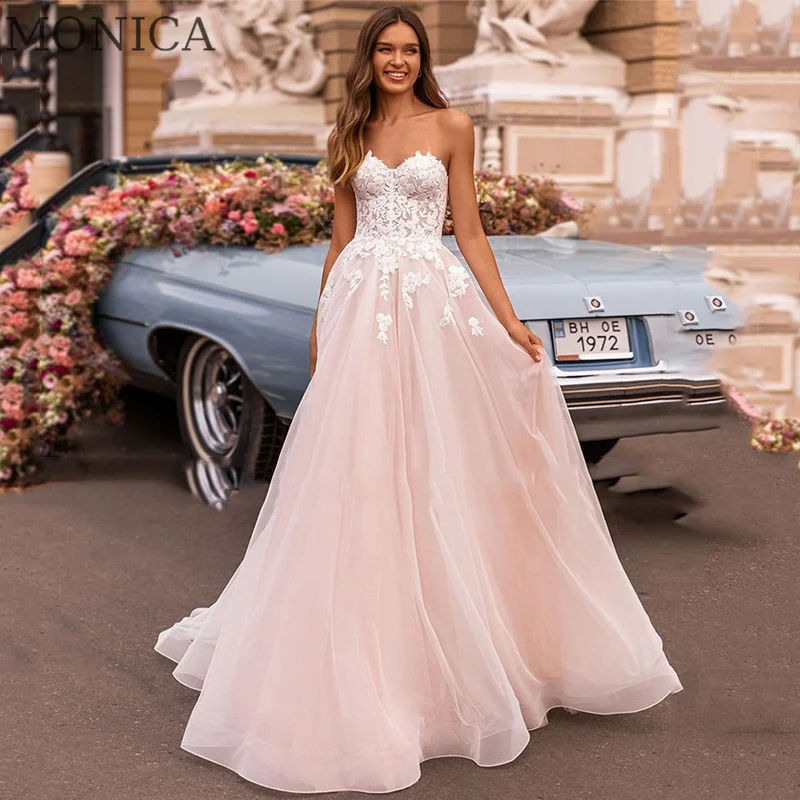 

MONICA Sweetheart Wedding Dress 2022 Sleeveless Appliques Bride Gown Floor-Length Court Train Vestido De Novia Custom Made