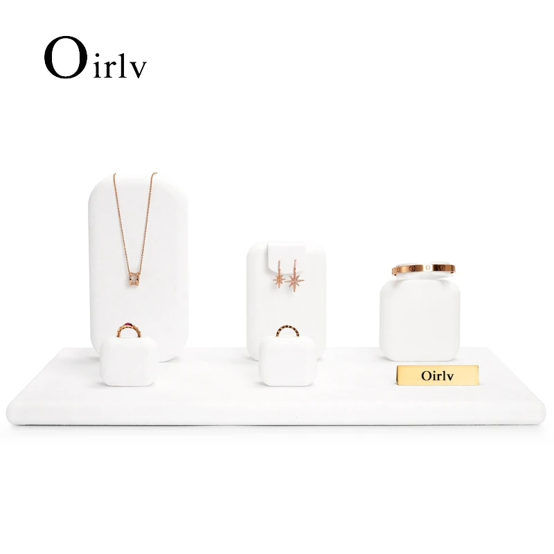 

Oirlv White Luxury Microfiber Counter Jewelry Display Set for Ring Necklace Earrings Bangle Jewelry Shop Exhibition Sets