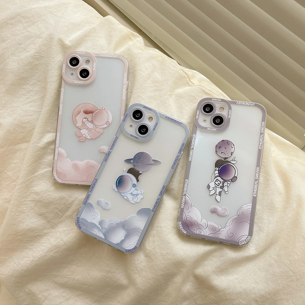 

Cloud Astronaut Universe Planet Phone Case for iPhone 13 12 11 Pro Max X XR XS 7 8 Plus Shockrpoof Angel Eyes Protection Funda