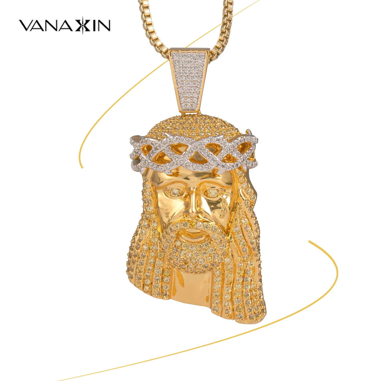 VANAXIN Jesus Большие Подвески для мужчин, религиозные ожерелья AAA CZ, модные мужские ювелирные изделия, упаковка, роскошный подарок