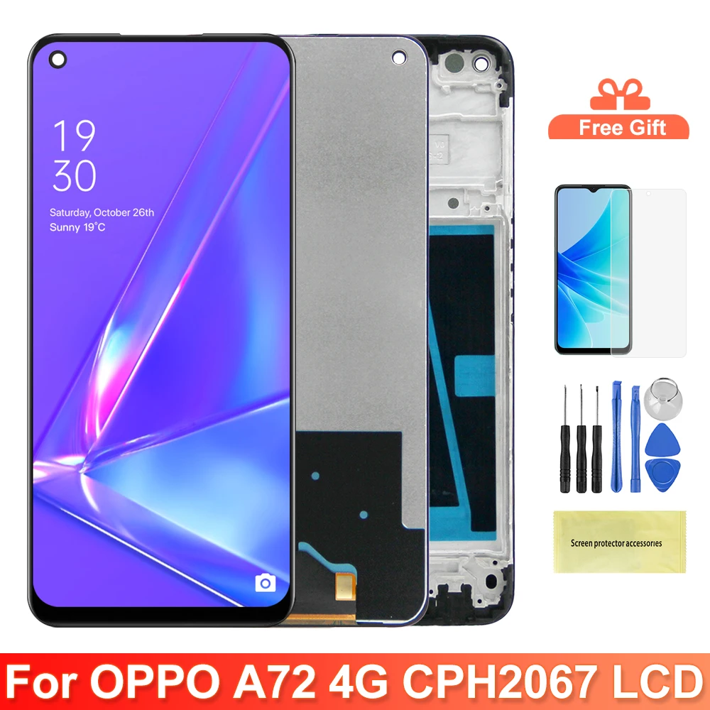 

Original 6.5" Oppo A72 CPH2067 Lcd Display Touch Screen Digitizer Assembly with Frame for Oppo A72 4G Screen Replacement