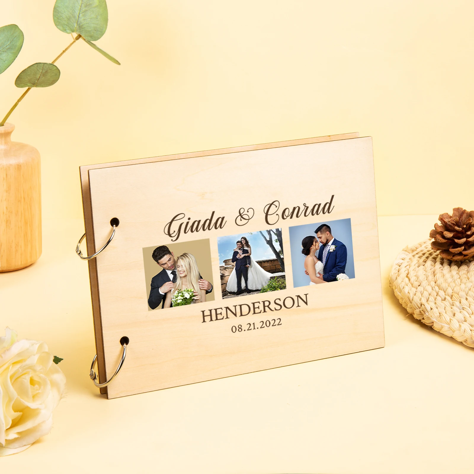 

Personalized Guest Book Rustic Wedding Guest Book Wood Custom Photo Engraved Book Wedding Album Gift For Couple Wedding Favors