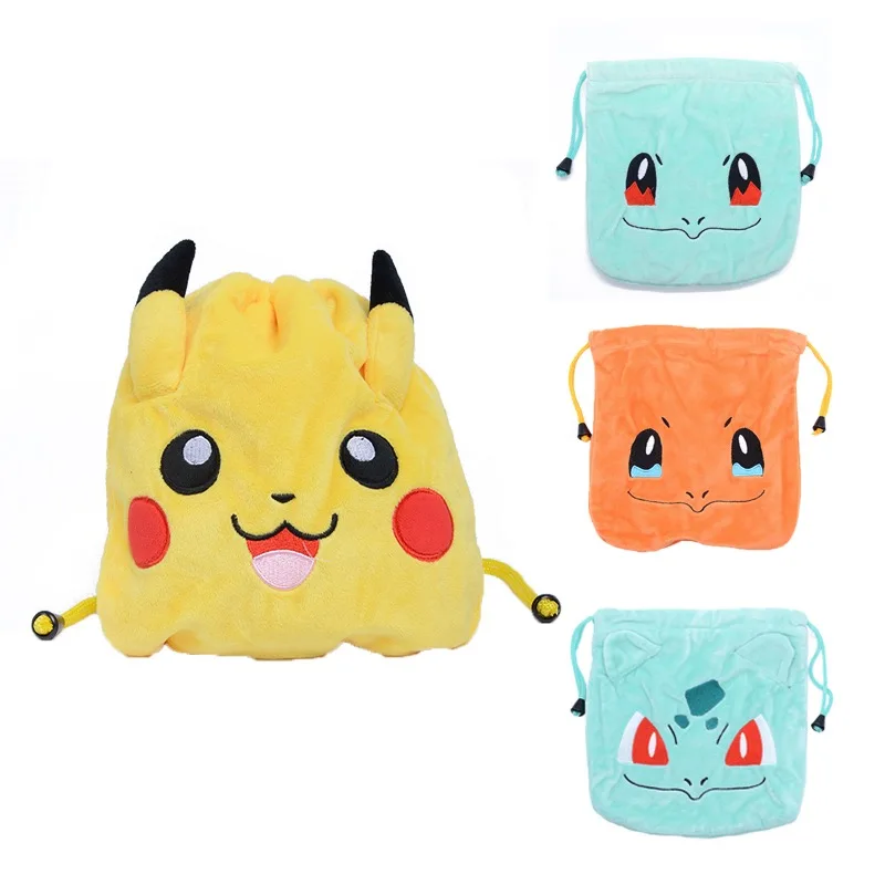 Anime Pokemon Pikachu Bunch Pocket Plush Drawstring Bag Bulbasaur Squirtle Charmander Children's Outdoor Backpack Birthday Gifts