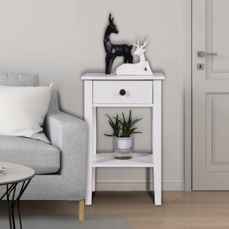 

White End Table, Side Table Nightstand for Living Room, Bedroom, Bathroom Floor-standing Storage Table with a Drawer