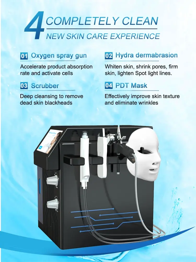 

4 in 1 H2O2 Hydro Dermabrasion Lifting Face Care Hydrafacial Rejuvenation Microdermabrasion Water Multipolar Beauty Machine CE
