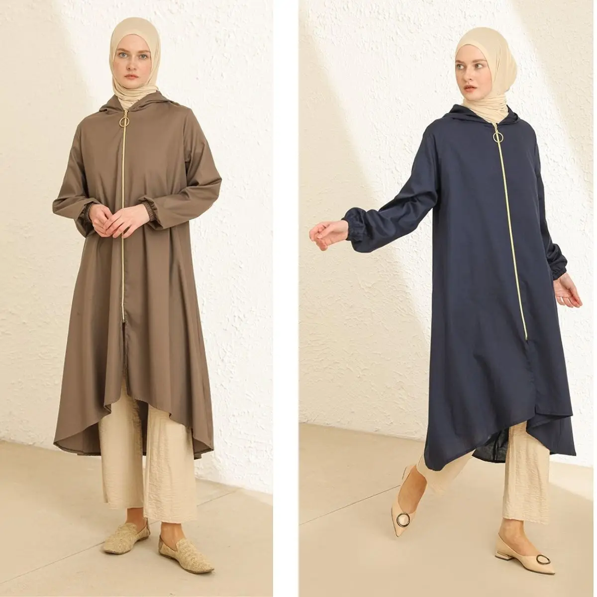 

Hooded Cap Zipper Unlined Long Sleeve Seasonal Women Muslim Fashion Shawl Bone Islamic Clothing Sets Hijab Travel Abaya Scarf