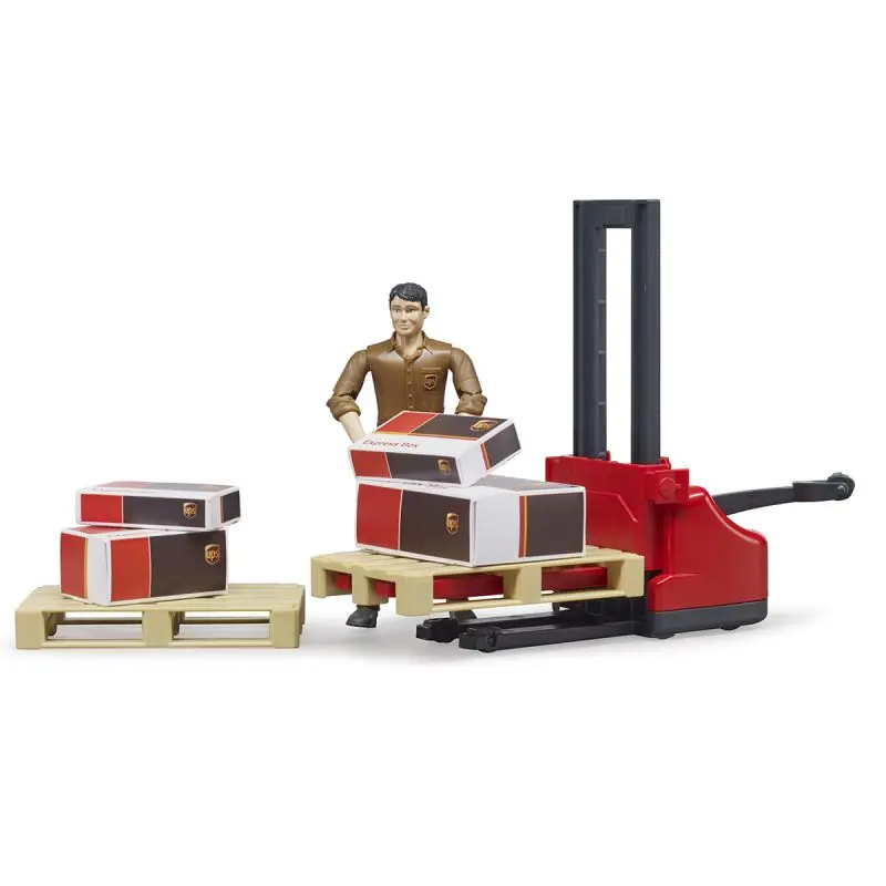 Фигурка Bruder работник логистической службы UPS с погрузчиком и аксессуарами |