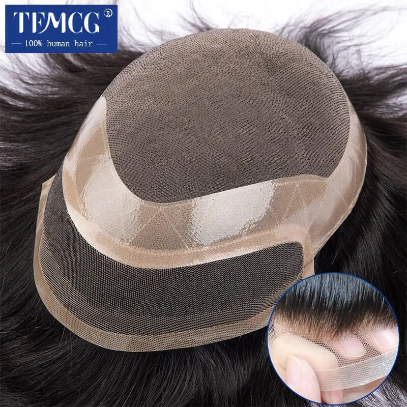 Male Hair Prosthesis Lace Front & Mono Top Natural Hairline Toupee Men Wig 100% Human Hair System Unit Male Wig Free Shipping