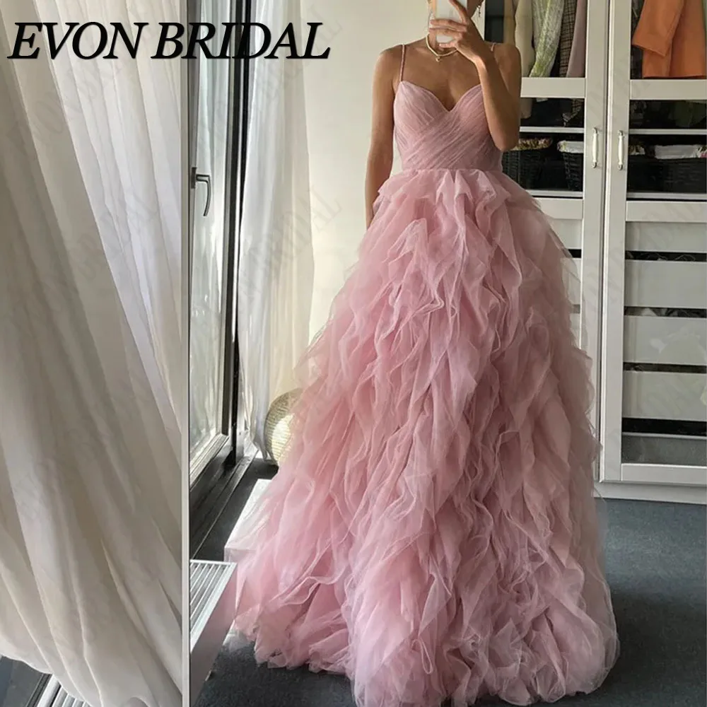 

EVON BRIDAL Princess Organza Prom Dress Sexy Spaghetti Straps Evening Gown Backless Elegant A-LINE Party Dress Custome Made